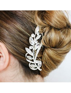 Broche argent strass feuille 2